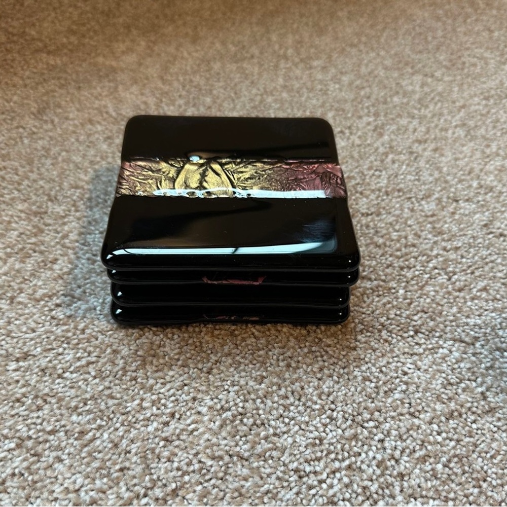 Set Of 4 Coasters - Black with Gold/Rust
Stripe